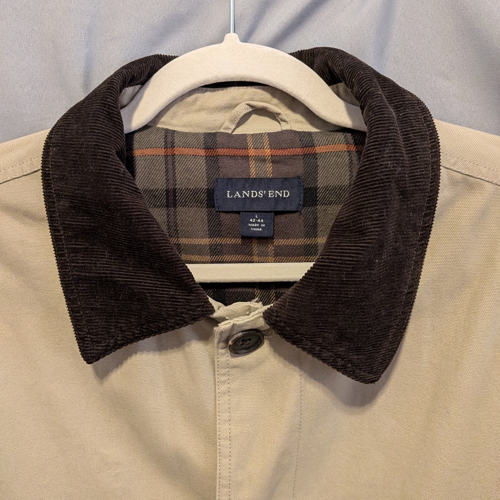 Lands' End Men's Beige Barn Jacket / Chore Coat with Dark Brown Trim. Large - Picture 11 of 11